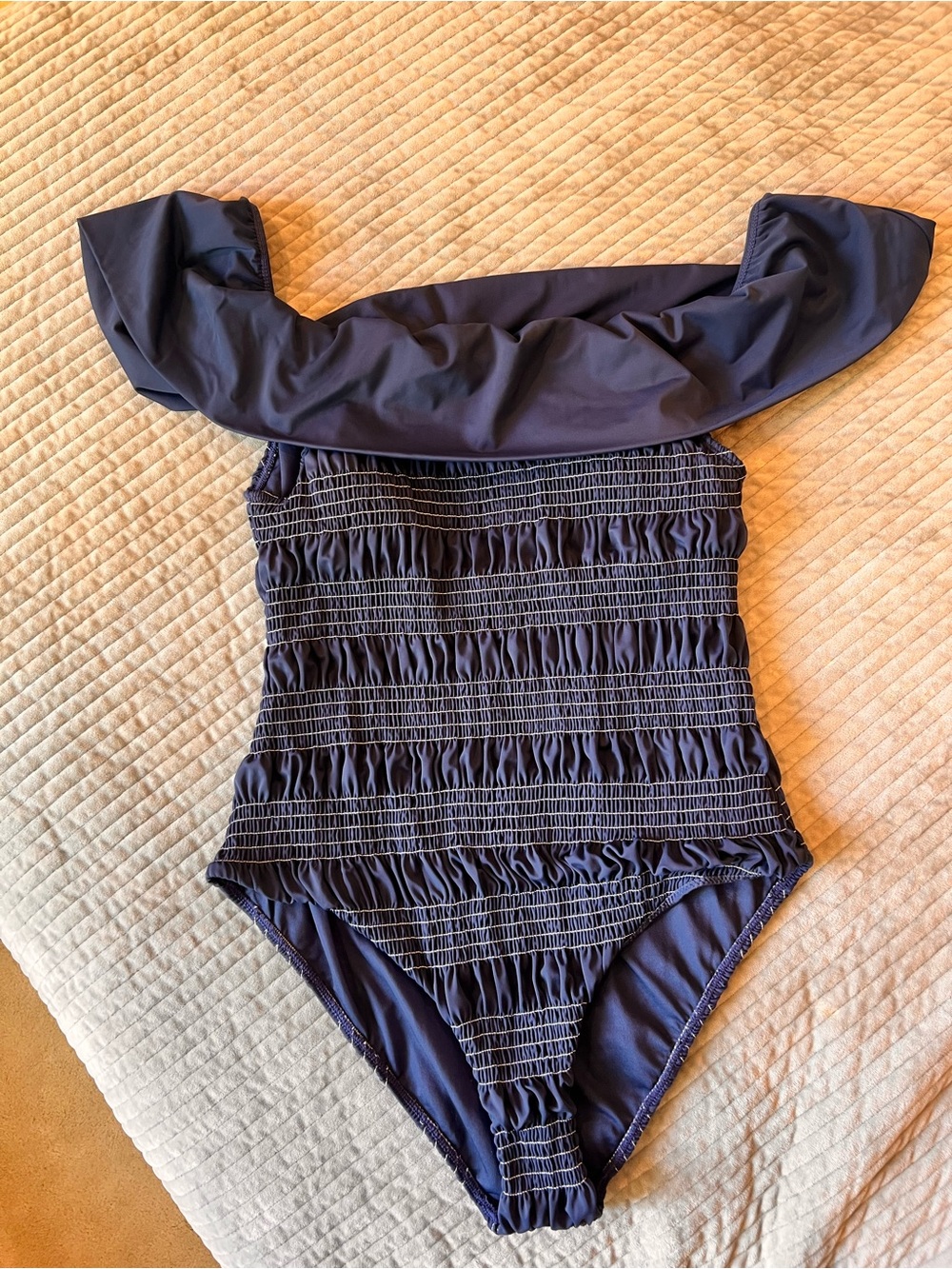Navy Off-Shoulder One-Piece Swimsuit